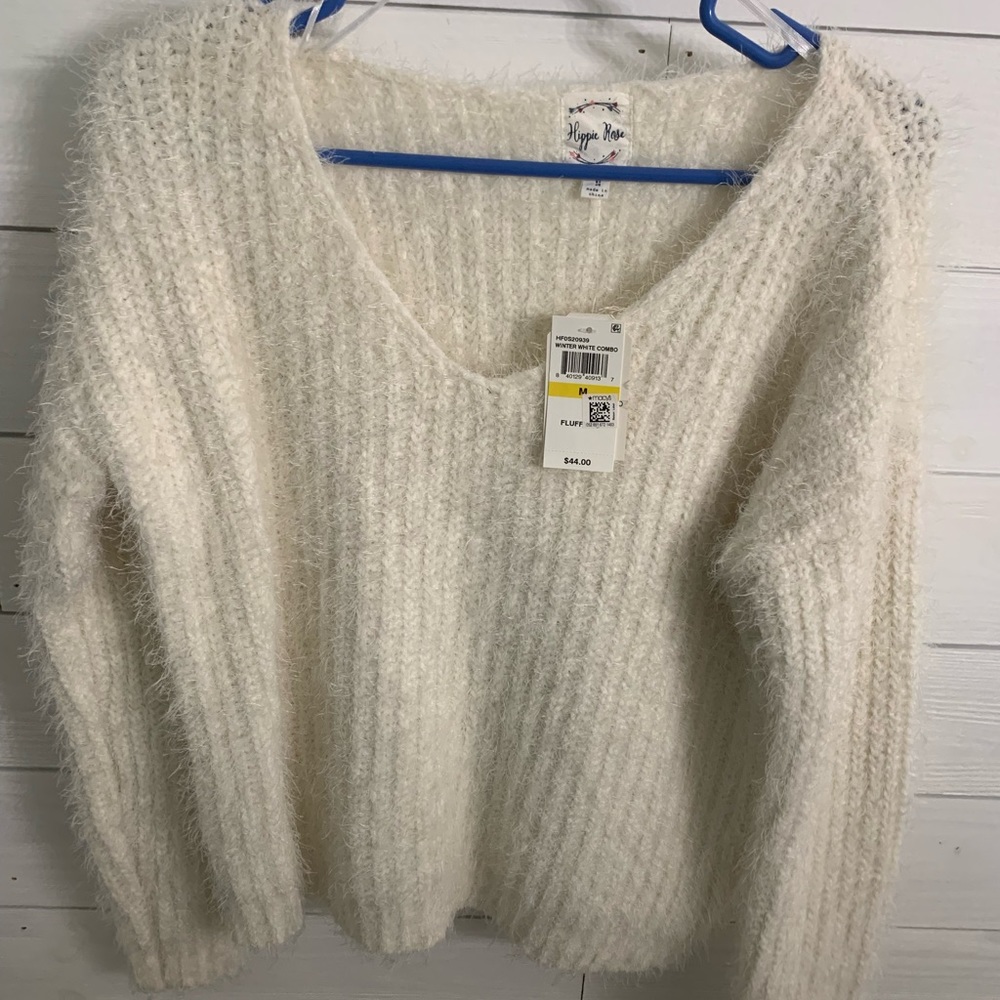 tag is still on! fuzzy white sweater- never worn